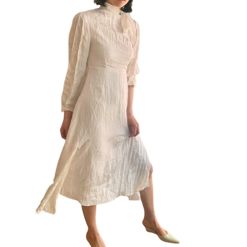 NEW NANCYBOO Boolincess Crinkled Long Sleeve Mock Neck Midi Dress Sz Medium 0040